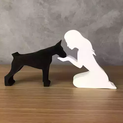 Girl and her Doberman -straight hair- for 3D printer 