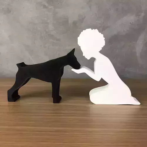 Girl and her Doberman -afro hair- for 3D printer 