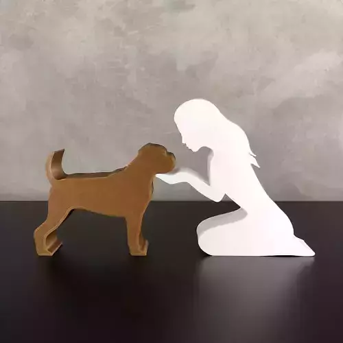Girl and her Boxer -straight hair- for 3D printer or laser cut