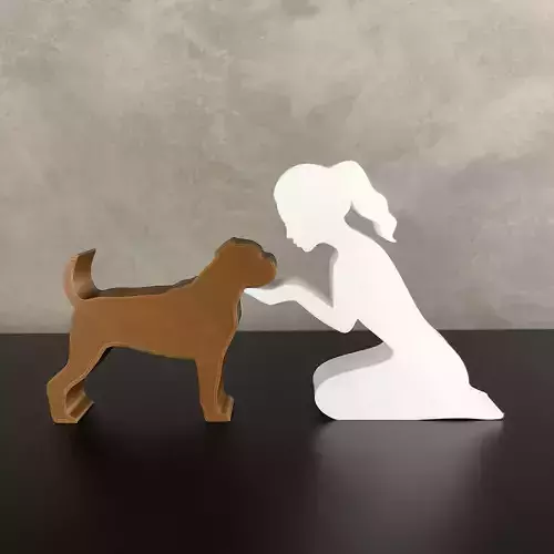 Girl and her Boxer -tied hair- for 3D printer or laser cut