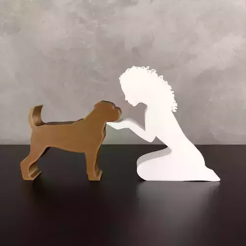 Girl and her Boxer -wavy hair- for 3D printer or laser cut