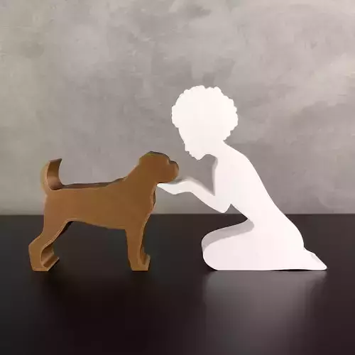 Girl and her Boxer -afro hair- for 3D printer or laser cut