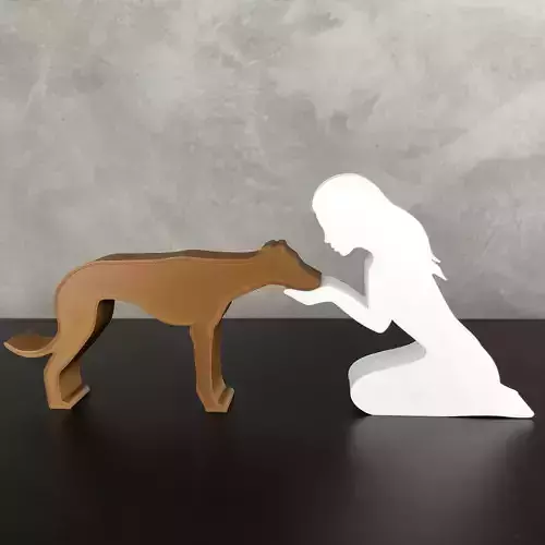 Girl and her Galgo -straight hair- for 3D printer or laser cut