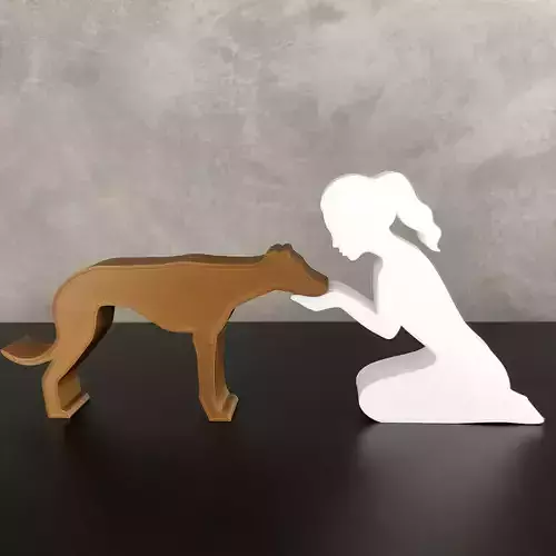 Girl and her Galgo -tied hair- for 3D printer or laser cut