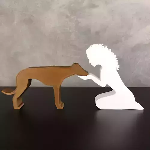 Girl and her Galgo -wavy haair- for 3D printer or laser cut