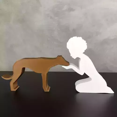 Girl and her Galgo -afro hair- for 3D printer or laser cut