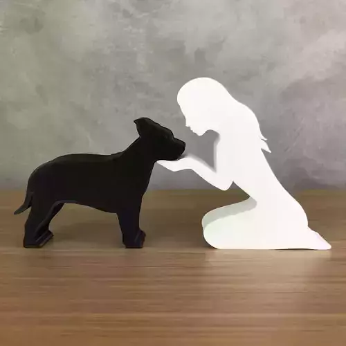 Girl and her American Staffordshire -straight hair- for 3D print