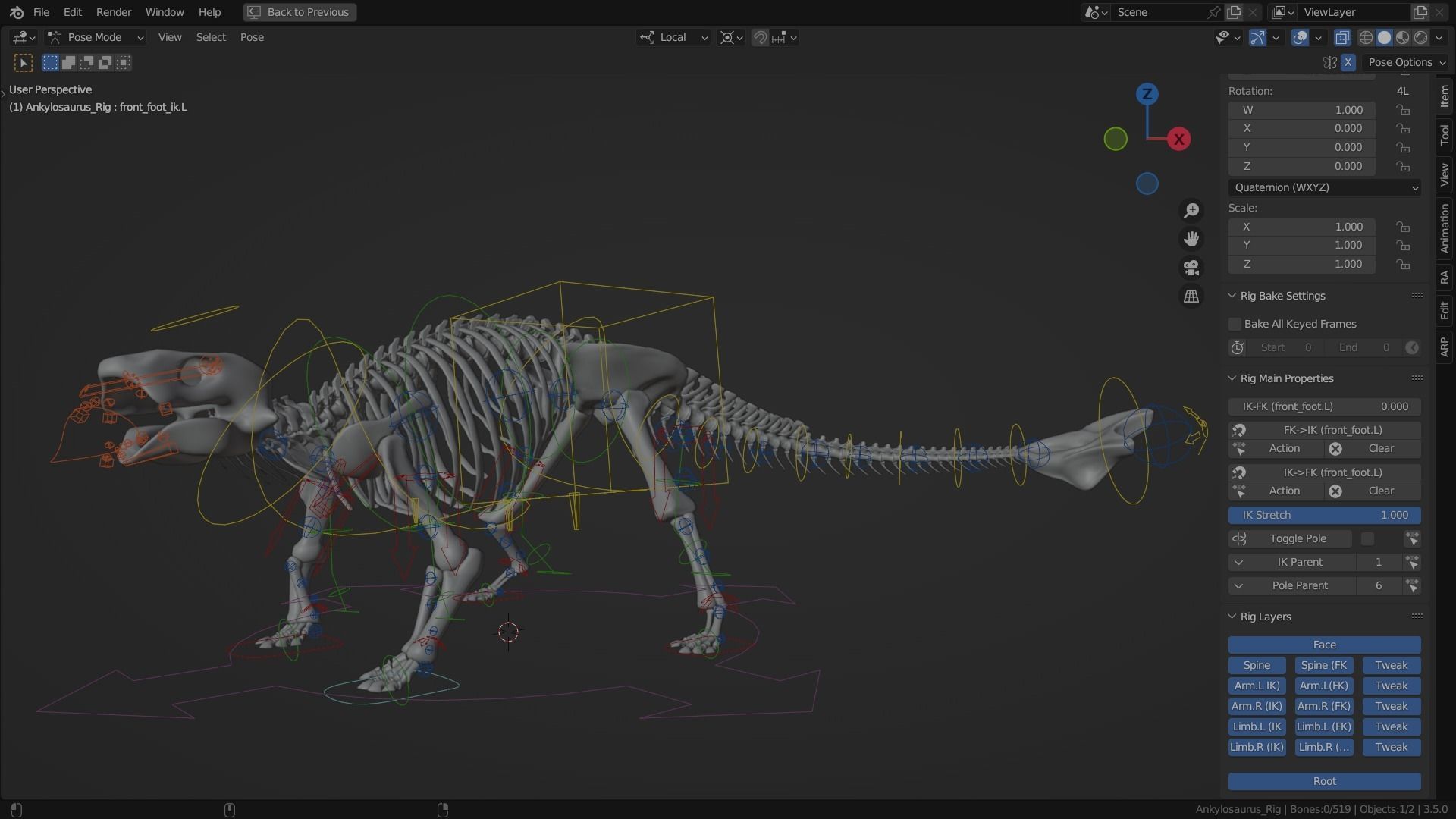 Ankylosaurus Rigged Skeleton Low-poly 3D model_1