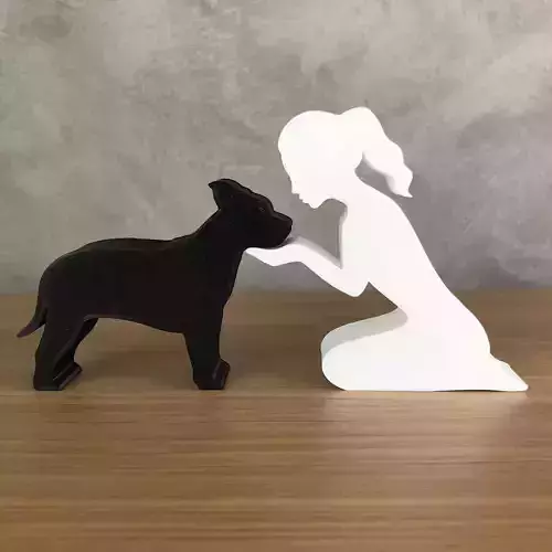 Girl and her American Staffordshire -tied hair- for 3D printer