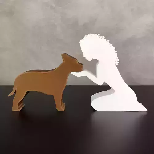 Girl and her American Staffordshire -wavy hair- for 3D printer 