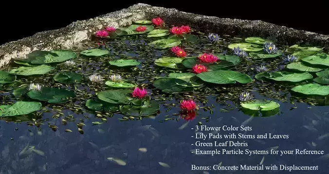 Lily Pad and Flower Particles - With Nanite Compatibility Low-poly 3D model