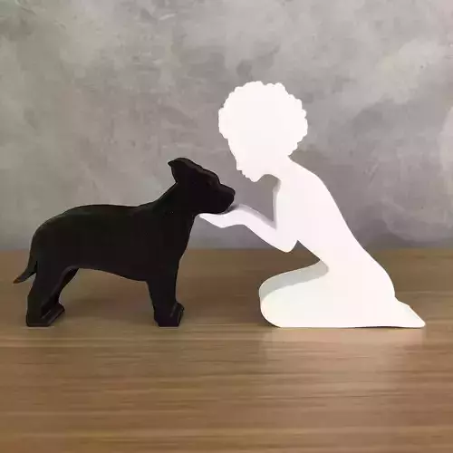Girl and her American Staffordshire -afro hair- for 3D printer 