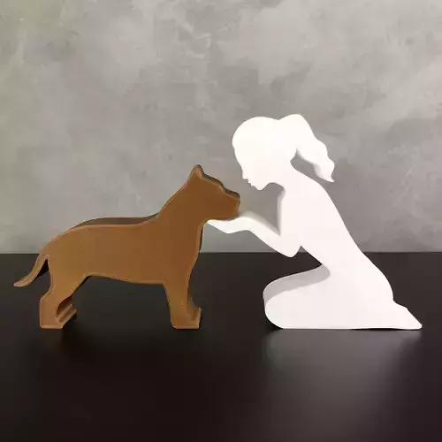 Girl and her Pit bull -tied hair- for 3D printer or laser cut