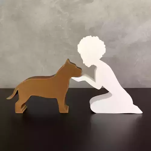 Girl and her Pit bull -afro hair- for 3D printer or laser cut