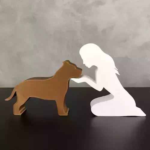 Girl and her Pit bull -straight hair- for 3D printer 