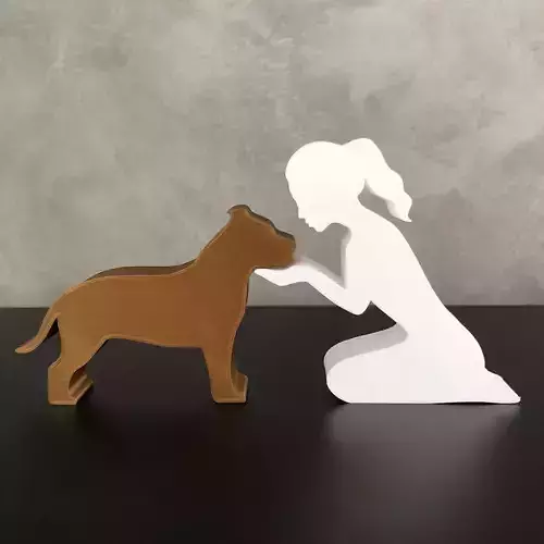 Girl and her Pit bull -tied hair- for 3D printer or laser cut