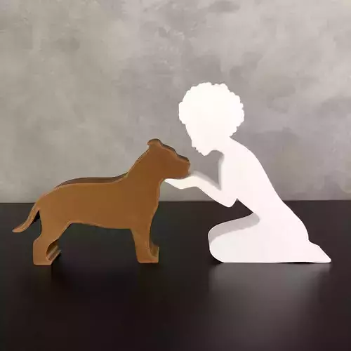 Girl and her Pit bull -afro hair- for 3D printer or laser cut