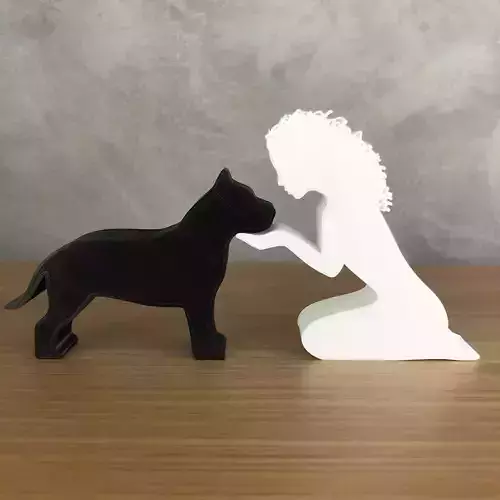 Girl and her American Bully -wavy hair- for 3D printer 