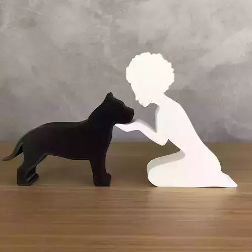 Girl and her American Bully -afro hair- for 3D printer 
