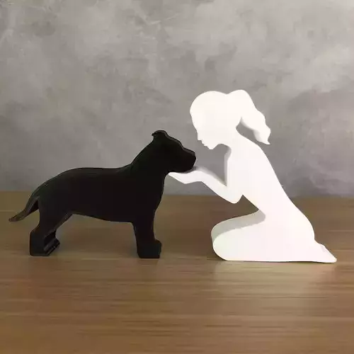 Girl and her American Bully -tied hair- for 3D printer 