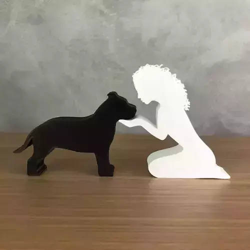 Girl and her American Bully -wavy hair- for 3D printer 