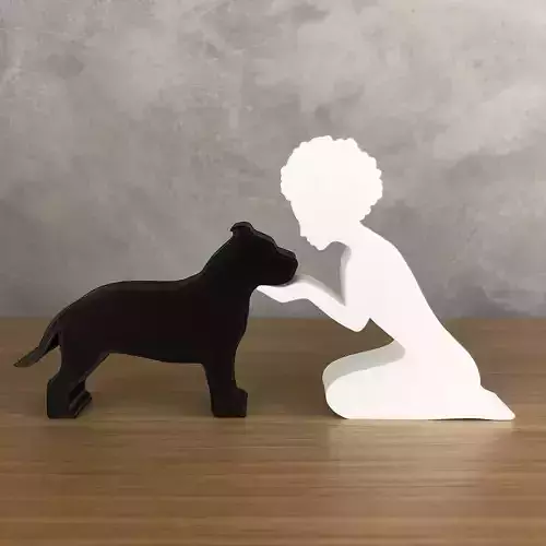 Girl and her American Bully -afro hair- for 3D printer 