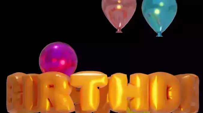 Animated 3D Happy Birthday Balloon Text 3D model