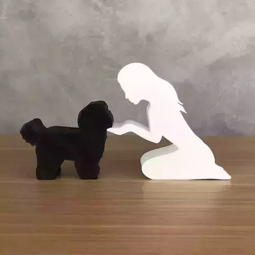 Girl and her Maltese -straight hair- for 3D printer or laser cut