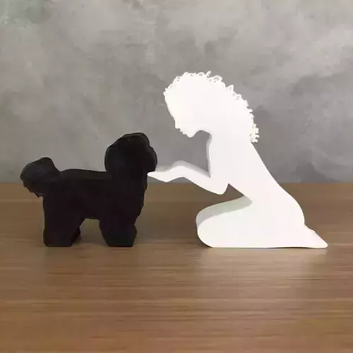 Girl and her Maltese -wavy hair- for 3D printer or laser cut
