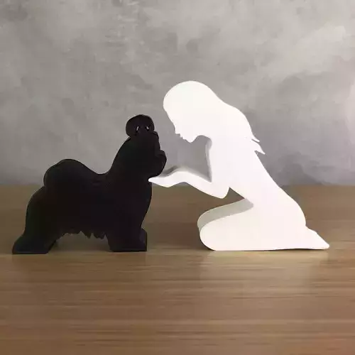 Girl and her Maltese -straight hair- for 3D printer 