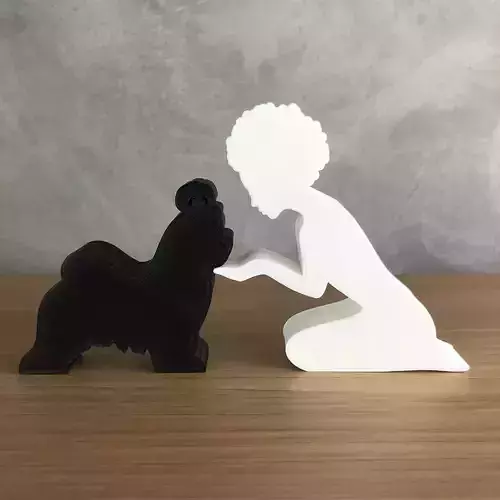 Girl and her Maltese -afro hair- for 3D printer or laser cut