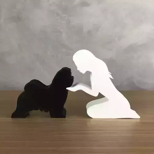 Girl and her Maltese -straight hair- for 3D printer or laser cut