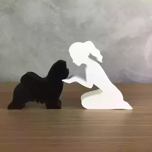 Girl and her Maltese -tied hair- for 3D printer or laser cut