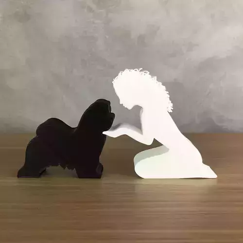 Girl and her Maltese -wavy hair- for 3D printer or laser cut