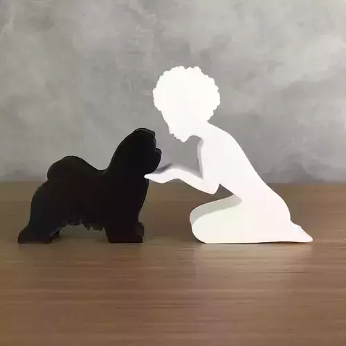 Girl and her Maltese -afro hair- for 3D printer or laser cut