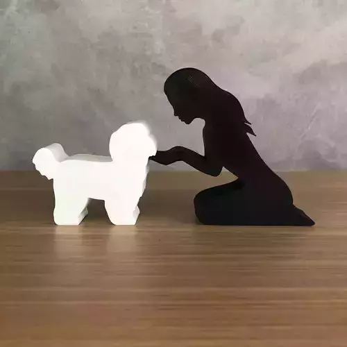 Girl and her lhasa apso -straight hair-  for 3D printer  3D print model