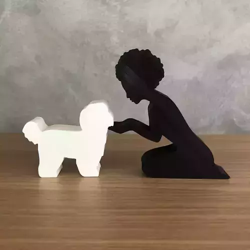 Girl and her lhasa apso -afro hair- for 3D printer or laser cut 3D print model
