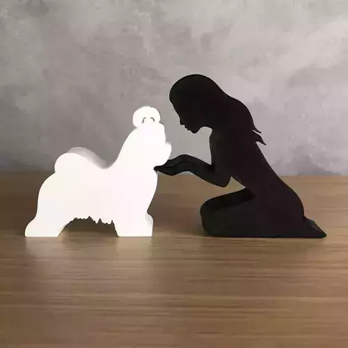 Girl and her lhasa apso -straight hair- for 3D printer  3D print model