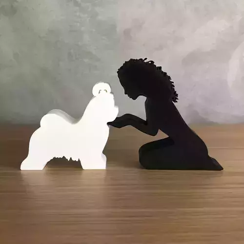 Girl and her lhasa apso -wavy hair- for 3D printer or laser cut 3D print model