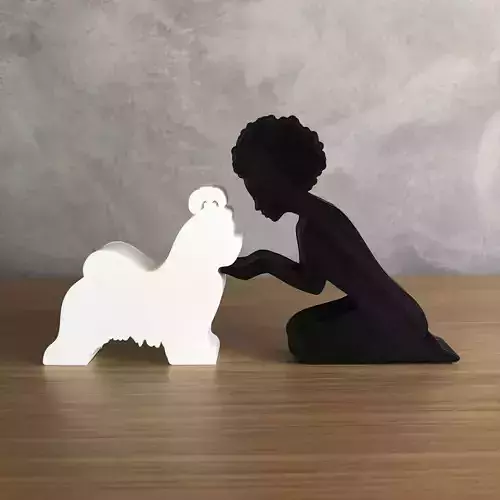 Girl and her lhasa apso -afro hair- for 3D printer or laser cut 3D print model