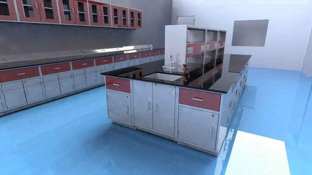 LAB FURNITURE CABINET ONE DRAWER ONE SHUTTER 3D model_2