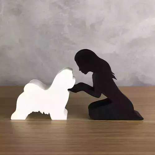 Girl and her lhasa apso -straight hair- for 3D printer 3D print model