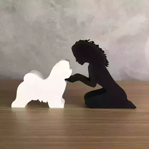 Girl and her lhasa apso -wavy hair- for 3D printer or laser cut 3D print model