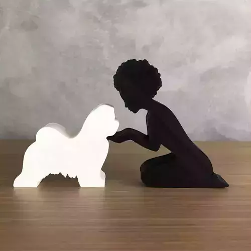 Girl and her lhasa apso -afro hair- for 3D printer  3D print model