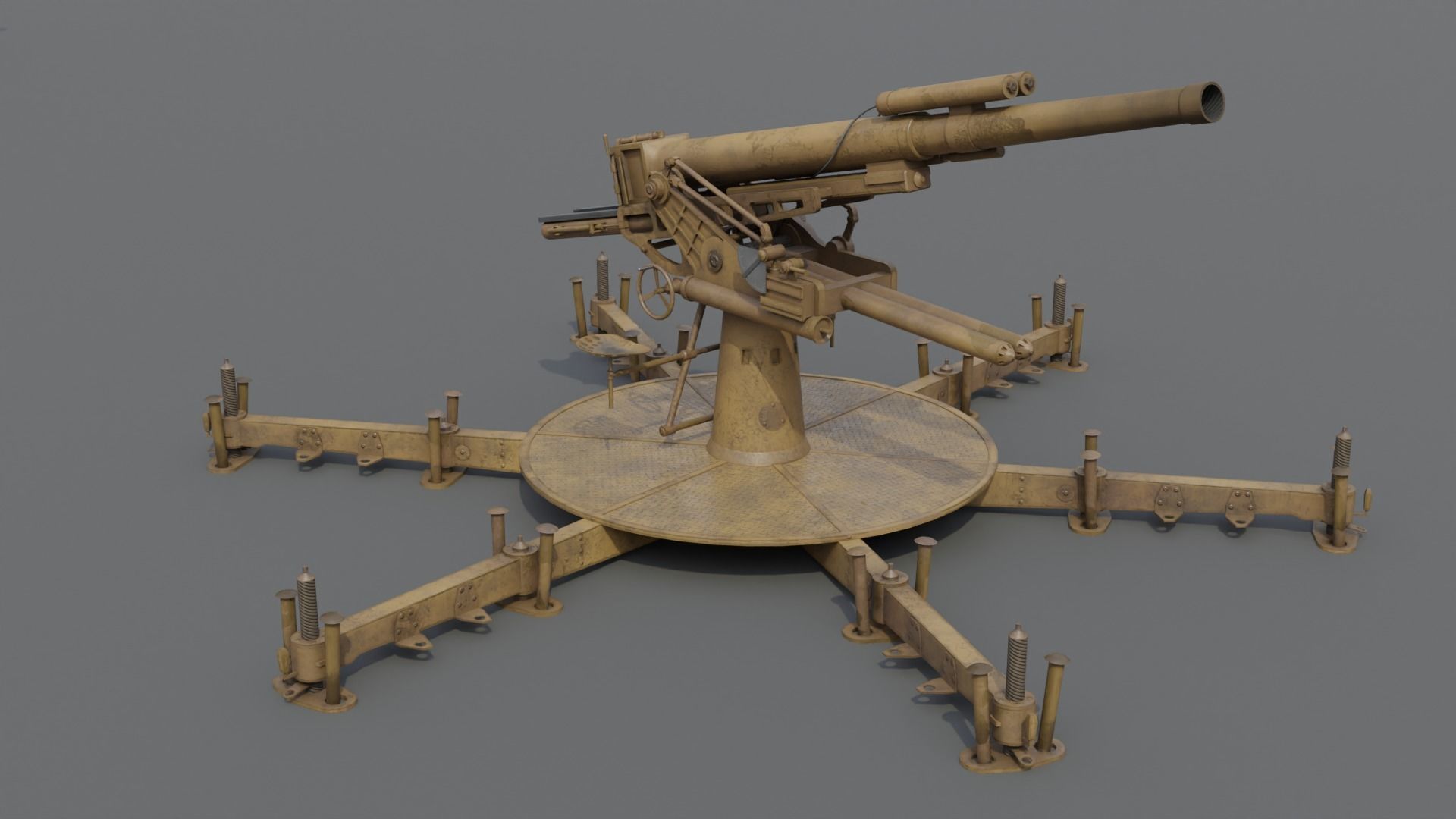Type 14 10 cm AA gun Low-poly 3D model_6