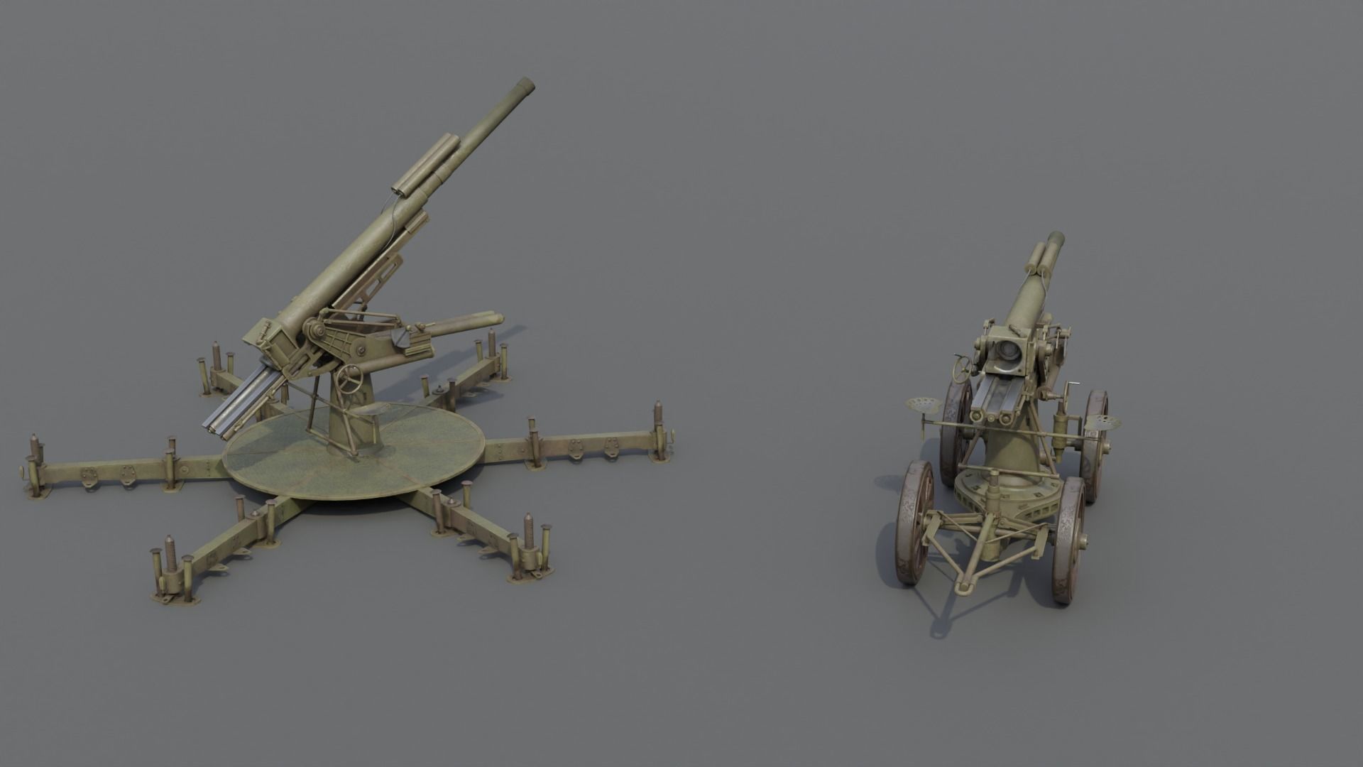 Type 14 10 cm AA gun Low-poly 3D model_23