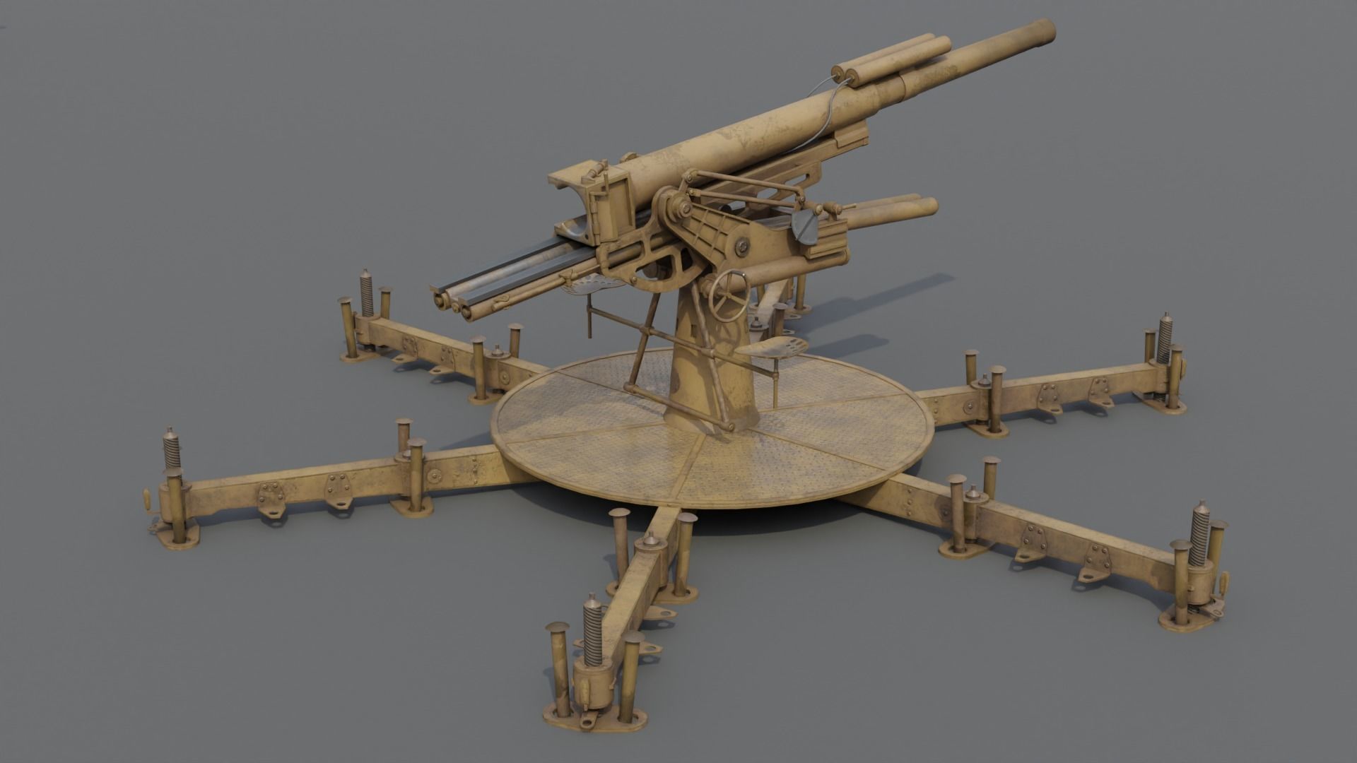 Type 14 10 cm AA gun Low-poly 3D model_10