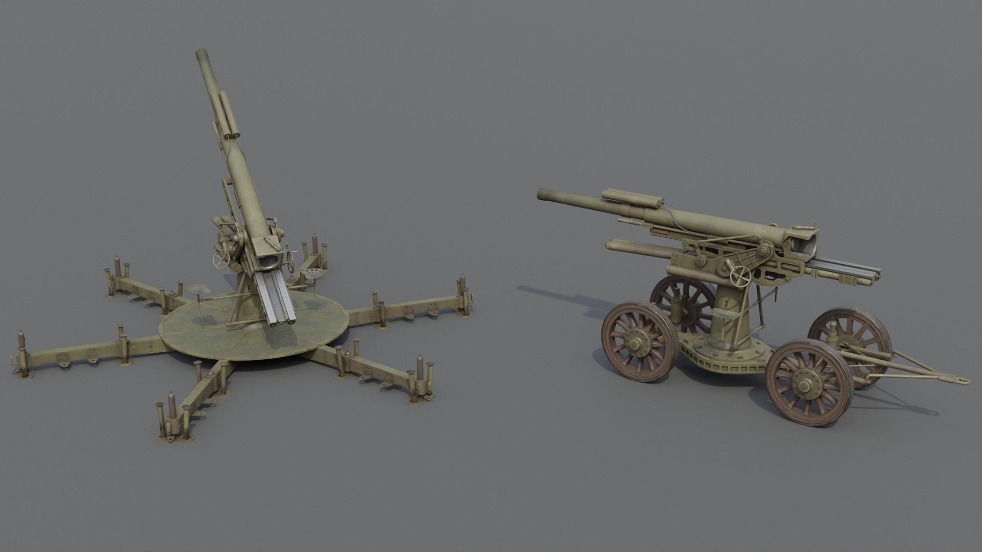 Type 14 10 cm AA gun Low-poly 3D model_22
