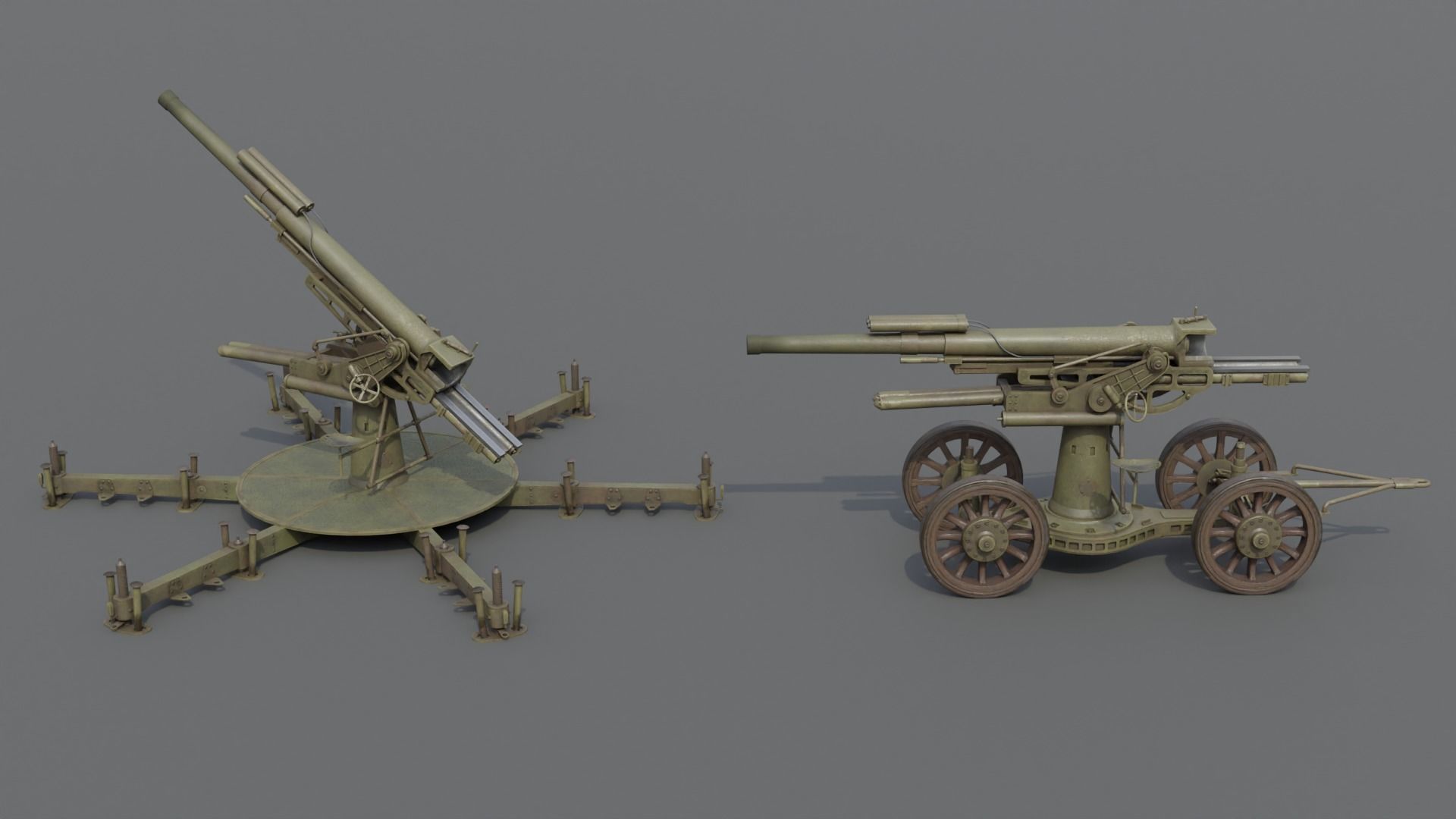 Type 14 10 cm AA gun Low-poly 3D model_24