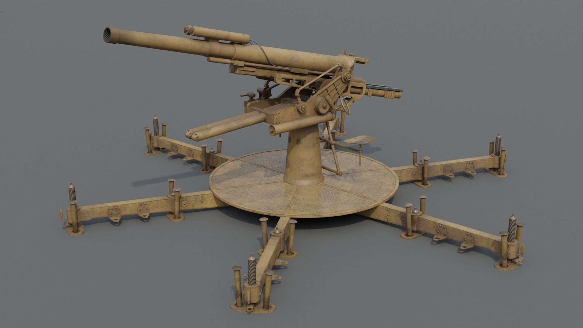 Type 14 10 cm AA gun Low-poly 3D model_4